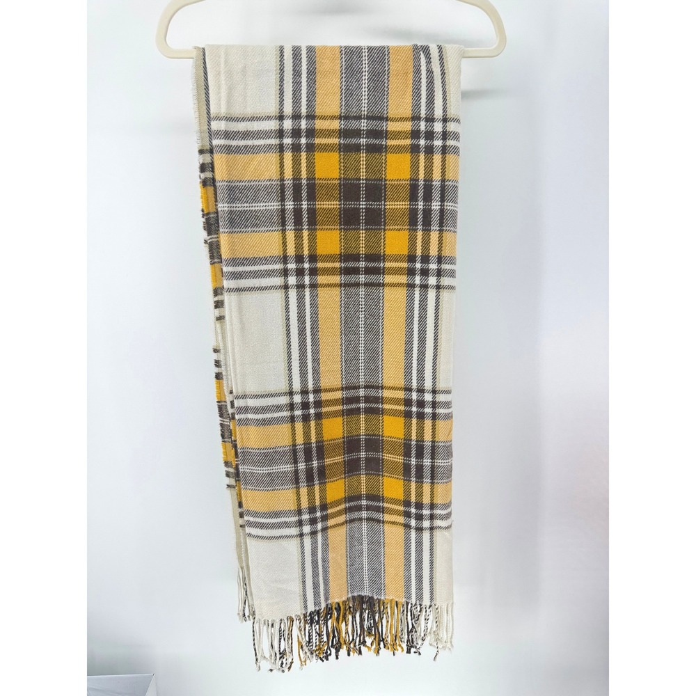Pottery Barn Throw Blanket Plaid 50x60 with Fringe In Fall Colors Acrylic